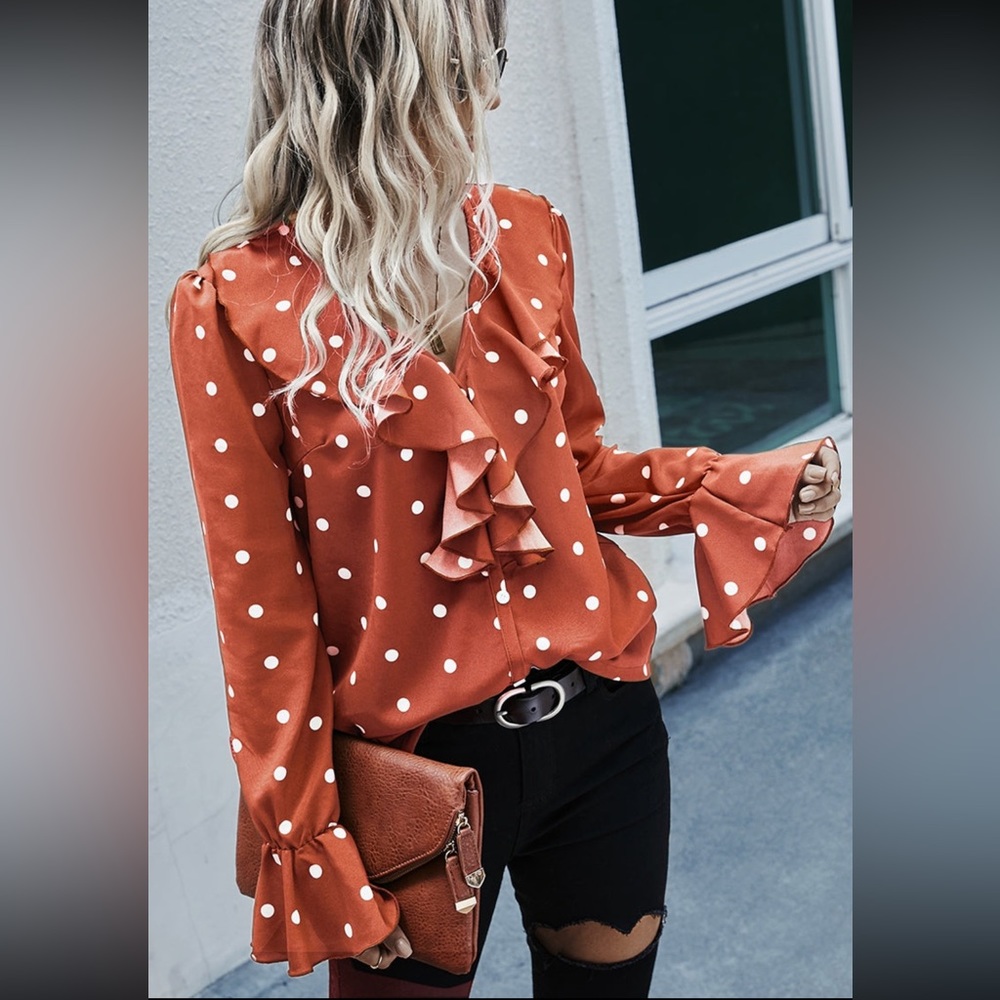 Orange ruffled v-neck